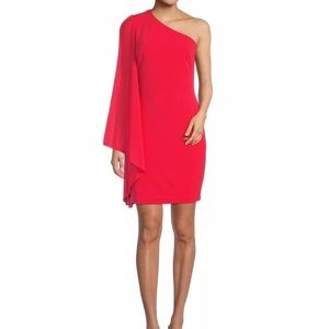 Badgley Mischka Maya One Shoulder Dress Size 12 Coral. NWT